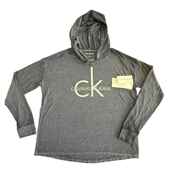 Calvin Klein Jeans Tops - Calvin Klein Jeans Hoodie T-Shirt Medium Medieval Blue Long Sleeve Logo NWT